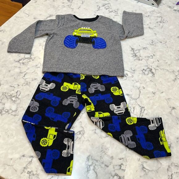 Carter's Other - Carter's Boys 3T Two Piece Blue Grey Neon Green Fleece Pajama Set Long Sleeved